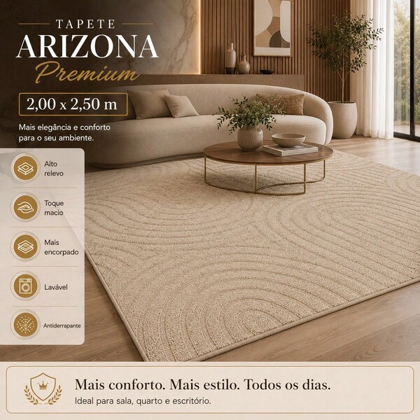 Tapete Premium 2,50x2,00 Sala Quarto Escritório Alto Relevo Macio Antiderrapante
