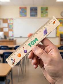 Personalized Custom Wooden Ruler, Engravable Name, Multi-Functional Reading Aid And Measuring Tool, Decorated With Cute Animal/Truck/Ocean/Rainbow Patterns, Suitable For Desk, Bag, Home, Back To School Gift, Learning Supplies, Teacher Reward, Birthday Gift - Multicolor - View 17