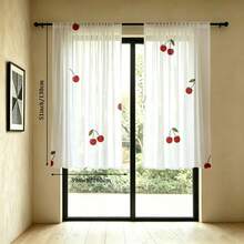 2pcs Red Cherry Pattern Sheer Curtains. The Vibrant Red Cherries With Green Stems And Leaves Allow Good Light Penetration, Creating A Fresh Fruity Style Suitable For Living Room, Dining Room And Kitchen. - Multicolor - 2pcs - View 14