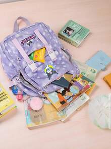 SANRIO 1件 Hello Kitty Kuromi Cinnamoroll 女款功能性後背包，星星印花大容量多口袋包，適合上學、旅行與日常使用 - 彩色 - 查看 8