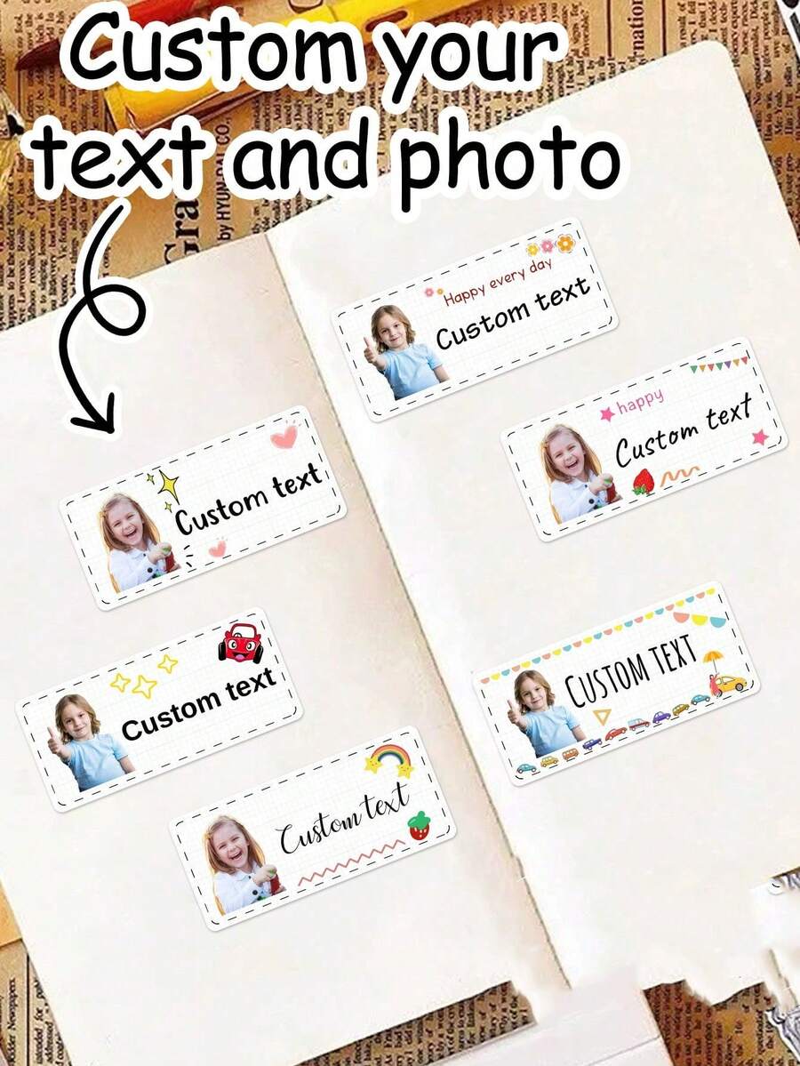 48-480pcs Customized Photo & Text Label Stickers, Clothing Stickers, Personalized Name Label Stickers, Mailing Labels, Camping Labels, Invitation Labels - Style a - View 1