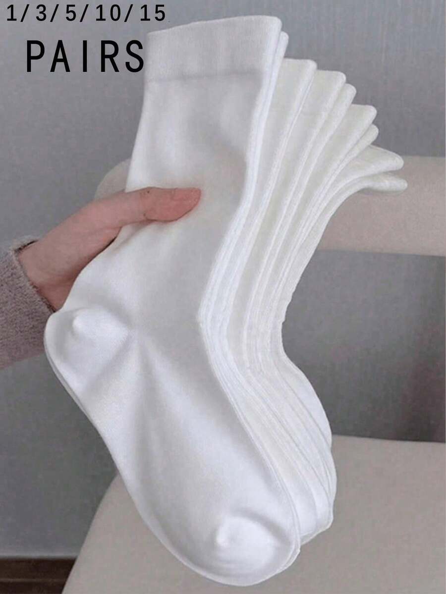 15/10/5/3/1 Pair Women's Solid Color Wide Opening Comfortable Minimalist Maternity Socks, Moisture-Absorbing Mid-Calf Socks, - White - View 1