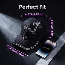 Breathable Full Hole Black Baseball Cap, Rhinestone Embellished Soft Sports Hat With Curved Extended Brim For Outdoor Running Fishing Daily Commute - A - View 6