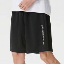 Skechers Men's Quick-Dry Mesh Loose Fit Vertical Letter Print Sports Shorts - Black - View 2