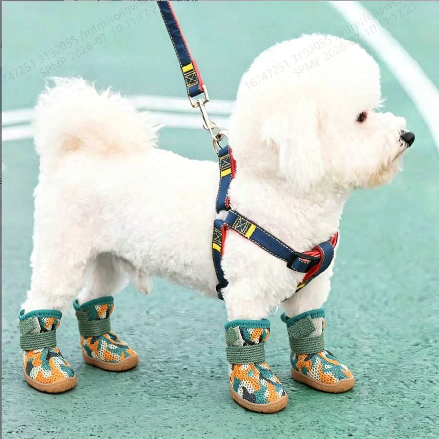 網布狗狗鞋 幼犬鞋 魔鬼氈寵物鞋 戶外防滑足部保護寵物狗鞋