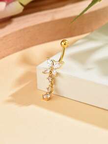 Juego de 5 piezas de anillos para el ombligo con forma de mariposa, flor, corazón y flor de circonita en color dorado, piercing de ombligo de acero inoxidable clásico para mujeres, uso diario - oro - Ver 4
