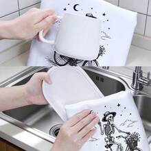 MEMNUN 2件裝哥德風復古素描骷髏新月躺臥骷髏騎單車印花廚房抹布洗碗布 40*60cm/45*70cm 超柔軟微纖維現代洗碗布手巾 家居裝飾廚房裝飾烹飪烘焙茶巾手巾廚房配件 可機洗清潔用品 適合餐廳廚房萬聖節節日裝飾與禮物四季通用 - 彩色 - 查看 10