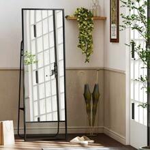 Full-Length Mirror, Industrial Design, Back Shelf, 2 Hooks, Metal Frame, For Bedroom, 157 X 50 Cm, Black - Black - View 4