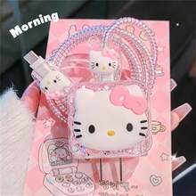 [Resmi] 1 Set Pelindung Kabel Charger dan Data DIY Sanrio Hello Kitty - Kualitas Tinggi, Desain Tanpa Baterai, Kompatibel dengan Adaptor 18W/20W, Cocok untuk Semua Orang - Beraneka warna - View 3