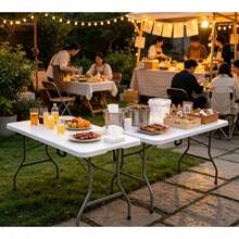 Mesa Plegable Tipo Portafolio de Plástico Negro 1.80m Portátil para Jardín Exterior Eventos Fácil Almacenamiento Resistente Agua - Blanco - Ver 2