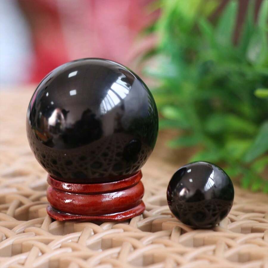 1 pieza Esfera de obsidiana negra natural, bola de cristal grande, piedra curativa, gema de obsidiana, cristal decorativo de vidrio para decoración del hogar, 30/40/50 mm - Multicolor - Ver 1