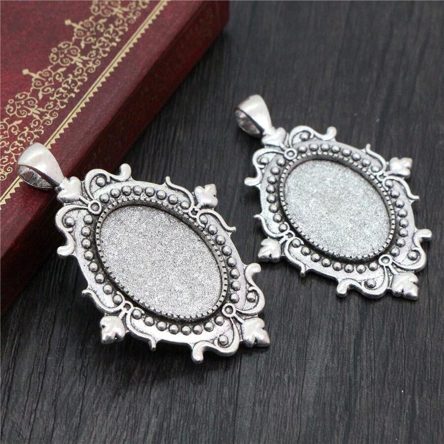 4pcs 18x25mm Inner Size Antuique Oval Pendant Cabochons Blank Base Setting Bezel Tray DIY Jewelry Making Accessories - Pendant Cabochon Base - View 1