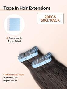 Jessie's Wig 20片/包 50g 膠帶式接髮 真人髮絲 絲滑直髮 自然黑 自然外觀 高品質 膠帶接髮 2# - S2 - 查看 4