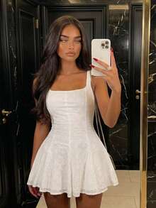 SHEBARA WHITE LACE FLARE LINED MINI DRESS - White - View 1