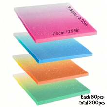 50/200 Sheets Glitter Gradient Sticky Notes, Strong Adhesive, No Curling, Back-To-School Memo Pad, Student Notebook, Office Memo, Planner Decoration, Sparkling Starry Sky Glitter Texture, Freely Cut And Shape, Planner DIY Creative Matching - A - View 7