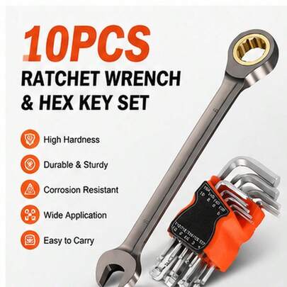10-Piece Tool Set, Including An 8-Piece Hex Key Set; Multi-Purpose Household Repair Tool Kit For Men And Home Use
