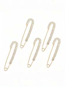 5pcs Shiny Gold Rhinestone Brooches - Women's Shirt Dress Collar Accessories Safety Pin Artificial Crystal Clip - Gold - View 3