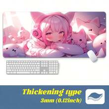 Features A Pink-Themed Anime Girl Design; Suitable For Use As A Large Mouse Pad, Keyboard Mat, Or Non-Slip Home/Office Desk Mat. It Utilizes High-Definition Color Printing, Is Designed Specifically For Esports Gaming, And Features Durable Stitched Ed - Mouse Pad - View 6