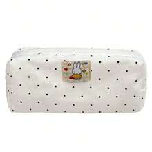 1pc Rabbit Polka Dot Pouch, Canvas Makeup & Stationery Organizer Bag For School - Multicolor - View 8