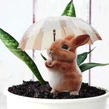 Umbrella Rabbit Flat Decorative Garden Stake Creative Yard Decor Acrylic Ground Plug Outdoor Lawn Sign - A - View 2