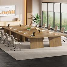 FINMIND 94.49" Large Rectangular Wood Conference Table, Modern Executive Meeting Table, Seats 8-10 People For Office Conference Room - Brown - View 10