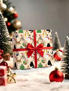 3/2/1 Roll Of Christmas Gift Wrapping Paper Featuring Various Christmas Cat Character Designs; Made Of Coated Paper; Dimensions: 43 Cm X 300 Cm; Suitable For Wrapping Christmas Gifts, Decorating For Christmas Parties, And Holiday Gift-Giving. - A - View 2
