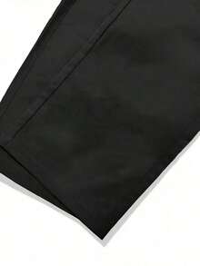 Men's Fashion Solid Color Crew Neck Short Sleeve T-Shirt + Patch Pocket Cargo Pants 2-Piece Set, Elastic Drawstring Casual Outfit - Black - View 6