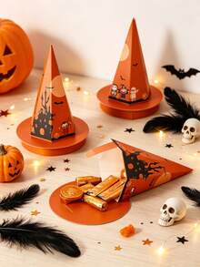 1 Stück/3 Stücke Zaubererhut Süßigkeitenbox Hexenspitzenhut Süßigkeitenbox Party Desserttisch Dekoration Kleine Geschenkbox Halloween Süßigkeiten Aufbewahrungsbox Zaubererhut-förmige Box Halloween Party Souvenir Verpackungsbox - Spitzhut - Übersicht 10