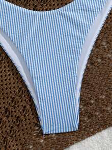 Women's Special Jacquard Striped Fabric Triangle Halter Bikini 2 Pieces Set, Summer Island Vacation Outfit Beach - Multicolor - View 6