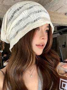 1件女款蕾絲針織鏤空便帽，多功能針織骷髏帽，修臉穿戴式帽子，透氣薄款夏季純色寬鬆垂墜無邊帽，柔軟親膚針織，適合日常出遊 - 多色 - 查看 1
