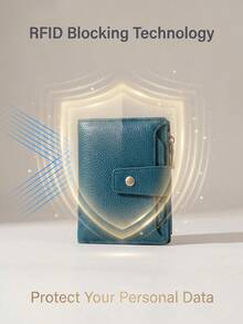 Hot-Selling New RFID Women's Wallet, Lychee Grain Soft Leather Zipper Snap Closure, Multi-Card Slot Fashion Short Wallet - Navy Blue - View 4