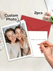 [Customized]Personalized Photo Greeting Card With Envelope, Suitable For Love, Birthday, Missing, Anniversary And Other Occasions - Ideal Gift For Partner Or Friend, New Year Greeting Card, Customizable Couple Photo, Love Letter, Valentine's Day Gift, Versatile Use, Comes With Stamp, Minimalist Decoration, Modern Unique, Personalized Wedding Gift - Multicolor - View 6