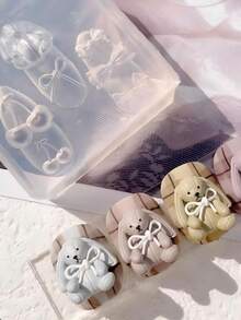 3格3D兔子蝴蝶結矽膠模具，迷你卡通兔樹脂模具，適用於DIY美甲飾品、香氛蠟片、UV樹脂翻模 - 3格款 - 查看 2