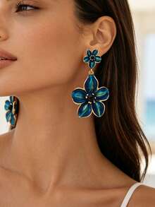 1 Pair Vintage Elegant Sexy Bohemian Style Floral Women's Earrings, Antique Silver & Gold Multiple Flower Studs With Colorful Resin Block Pendants, New Handmade Woven Flower Earrings, Multiple Styles Available, Suitable For Sexy Party, Vacation, Holiday, Graduation Season, Valentine's Day Gift, Random Seed Bead Color - Multicolor - View 3