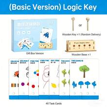Wooden Logic Key Puzzle Board Game Set, Includes 40 Multi-Style Task Cards, Supports Color Matching, Find The Difference And Line Tracing, Develops Children's Concentration, Logical Thinking And Hand-Eye Coordination, Suitable For Holiday And Birthday Gifts - Multicolor - View 9