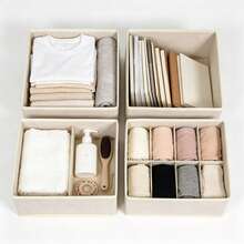 1pc/4pcs Multi-Compartment Fabric Storage Box, Foldable Drawer-Style Organizer Bin Suitable For Home, Office, Warehouse And Dorm, Lidless Clothing & Accessories Storage Box, Mother's Day Gift - Khaki - View 9