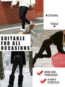 Women'S Casual Thermal Lined Warm Base Layer Pants Thick Jogger Trousers Tights Black Winter - Black - View 9