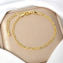 Simple 18K Gold-Plated Copper Geometry Bracelet Set For Women Daily Wear, Fashionable Layered Jewelry - Gold - View 7