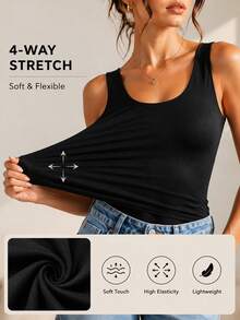Women's Warm Heating Vest Top, Soft Elastic Sleeveless Slim Fit Shaping Base Layer, Comfortable Winter Innerwear For Daily Wear - Black - View 2
