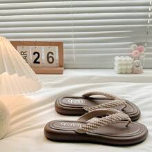 Fashionable Comfortable Thick Sole Thong Sandals Women's Flip Flops Flat Slippers 2026 New Style Match With Skirts Non-Slip Beach Vacation Sandals - Khaki - View 7