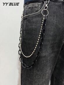 1pc European And American Hip Hop Pants Chain Colorful Accessory, Fluorescent Resin Pants Chain, Acrylic Square Metal Clothing Accessory, Men's And Women's Daily Wear Jewelry - Multicolor - View 3