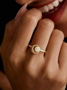 1pc Moon Shape Opal Stone Open Ring Minimalist Dainty Crescent Finger Ring Women Daily Elegant Jewelry Gift - Crescent Moon Ring - View 7