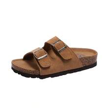 CAMEL CROWN Women's Double Buckle Cork Sole Sandals, Adjustable Slip-On Slides, Open Toe Comfortable Sandals, Lightweight Casual Summer Beach Slippers - Brown - View 6