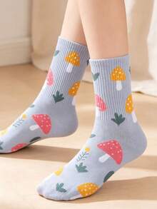 1/2/3/4/5/6 Pairs Women's Mushroom Print Mid-Calf Socks Suitable For Daily Wear - Multicolor - View 9