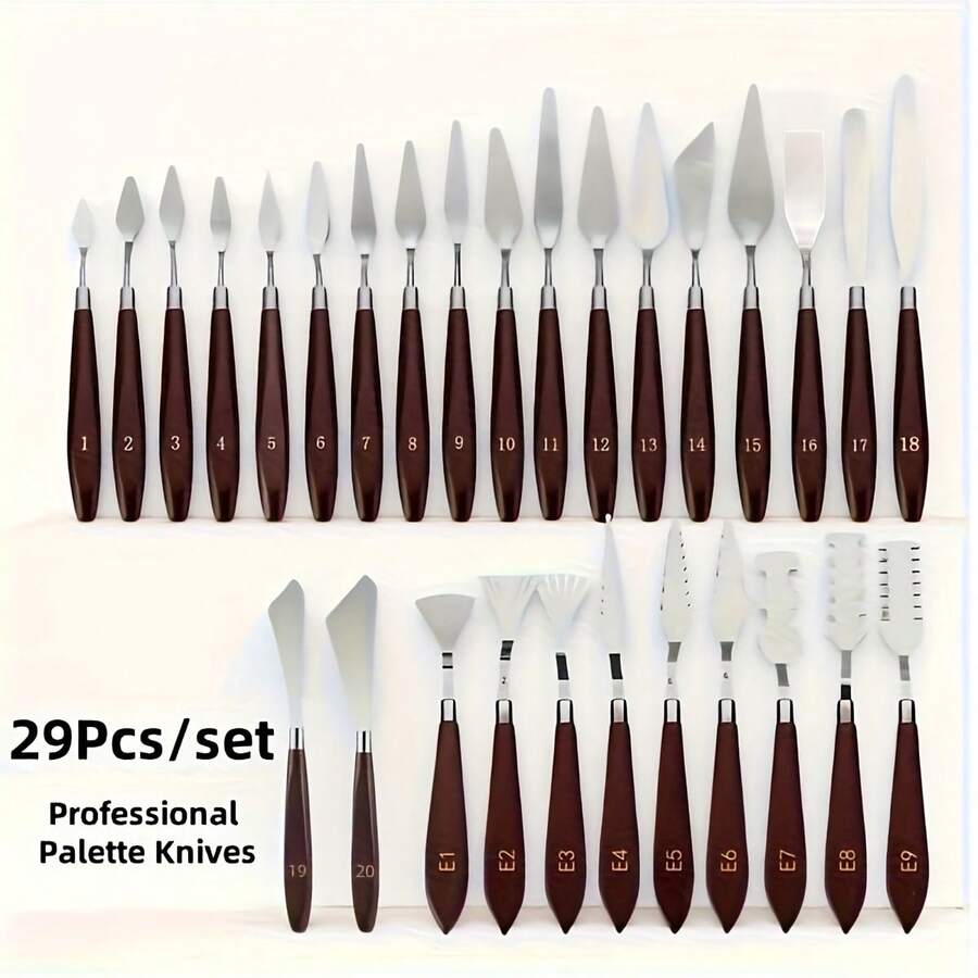 Set Pisau Palet Stainless Steel 29 Buah, Set Pengikis Lukisan Profesional untuk Gouache, Akrilik, dan Cat Minyak - Set - View 1