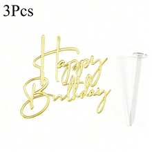 1件/3件/6件 金色壓克力生日快樂蛋糕插牌 DIY 蛋糕烘焙裝飾用品 生日派對甜點旗飾裝飾工具 - 彩色 - 查看 17