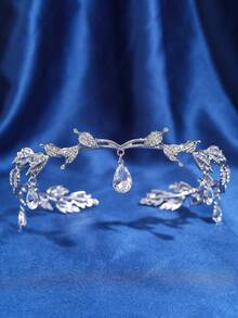 1pc Crystal Leaf Headband, Crystal Hair Accessory, Rhinestone Headband, Bridal Wedding Hair Accessory, Vintage Leaf Necklace, Rhinestone Forehead Ornament, Bridal Hair Accessory - Multicolor - View 2