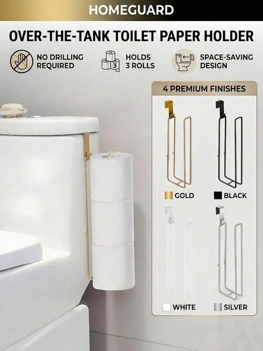 Modern Style Toilet Paper Holder - Durable Metal Wall-Mounted Toilet Paper Storage Rack - 3-Roll Capacity Bathroom Storage Rack - Simple No-Installation Toilet Paper Holder - Multicolor - View 1