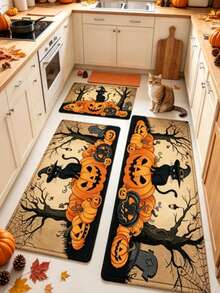 1/2pcs Halloween Pumpkin Kitchen Mat, Living Room Rug, Living Room Small Rug, Bedroom Rug, Living Room Home Decor, Outdoor Rug, Washable Rug - Multicolor - View 2