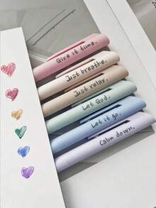 6pcs Morandi Color Series Stress Relief Inspirational Colorful Gel Pens, Smooth Touch, Fluid Writing, No Ink Leakage, Quick Drying, Suitable For Journaling, Learning And Office Supplies, Back To School Essential - Multicolor - View 7